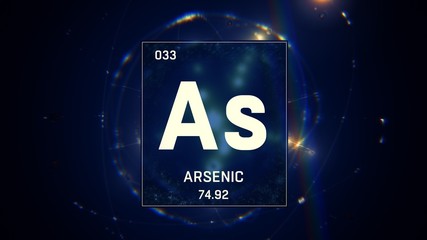 3d illustration of arsenic as element 33 of the periodic table. blue illuminated atom design backgro