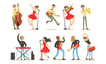 Images Of Singers And Musicians. Vector Illustration.