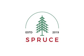 Wall Mural - Minimalist modern spruce tree line art logo design vector graphic