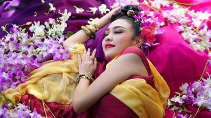 Beautiful Asian women in traditional costume 