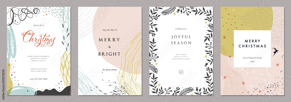 Merry Christmas and Modern Business Holiday cards. Abstract creative universal artistic templates. - obrazy, fototapety, plakaty 