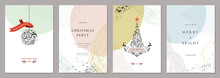 Merry Christmas And Bright Corporate Holiday Cards. Modern Abstract Creative Universal Artistic Templates.