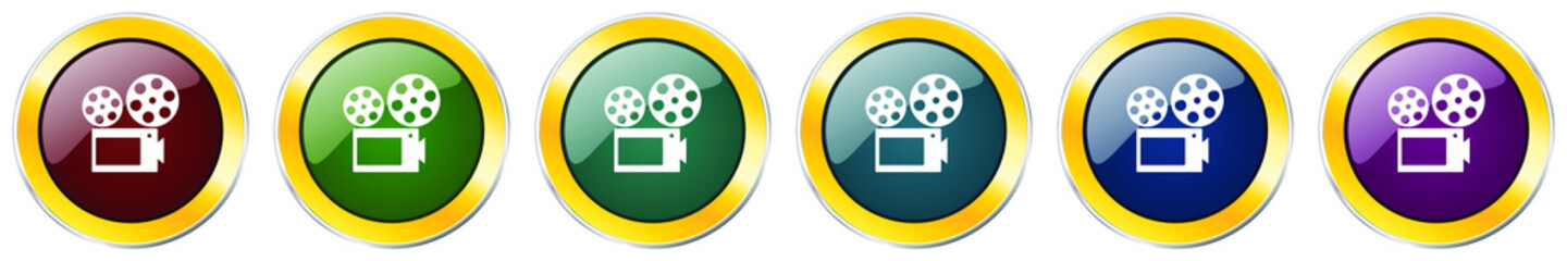 Aufkleber - Video glossy icon set, silver metallic golden vector illustrations in 6 options for web design and mobile applications