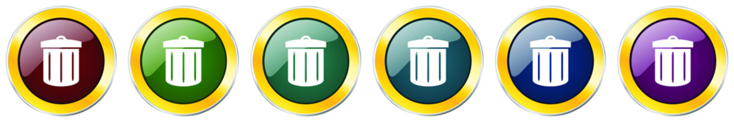 Leinwandbilder - Recycle glossy icon set, silver metallic golden vector illustrations in 6 options for web design and mobile applications