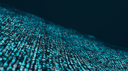 Wall Mural - 3d rendering of binary data in wave form with soft blur. concept for big data visualization, artific
