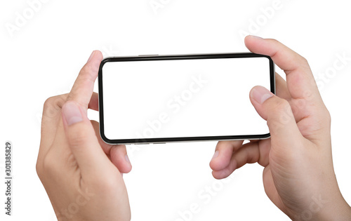 Cuadros en Lienzo Smartphone in female hands taking photo isolated on white blackground