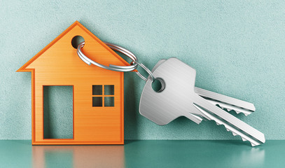 Wall Mural - Mortgage, investment, real estate and property concept - close up of house keys. 3d rendering