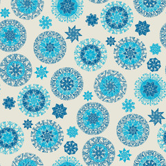 Wall Mural - Classic blue color snowflake seamless pattern