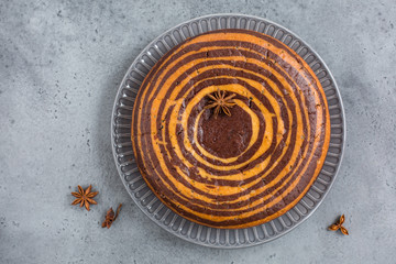 Canvas Print - Homemade Zebra cake. Top view.