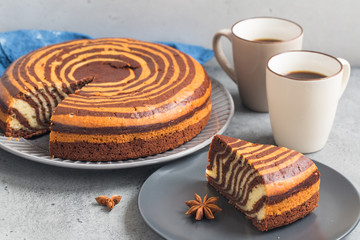 Canvas Print - Homemade Zebra cake. Top view.