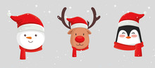 Set Of Faces Characters Of Merry Christmas Vector Illustration Design
