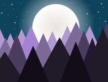 Purple Mountains Layers Under Moon Light - Illustration