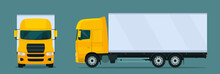 Сargo Truck Isolated. Сargo Truck With Side And Front View. Vector Flat Style Illustration.
