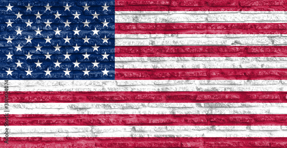 Colorful painted national flag of USA on a old brick wall. Stock ...