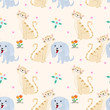 Seamless pattern with cute cat and dog fabric textile .