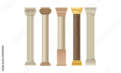 Fotografía Set Of Various Types Of Different Columns Vector Illustration