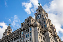 View Of The Iconic Royal Liver Building In Liverpool, UK