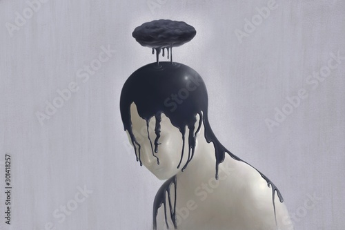 Surreal scene of Sad and depression human concept, alone, lonely ...