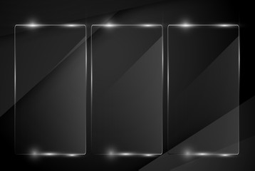 Wall Mural - Beautiful blank shining glass banner on a black background