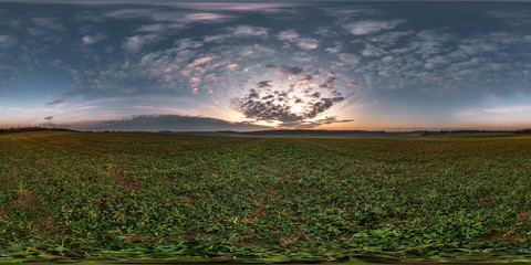 Wall Mural - blue sky before sunset with beautiful awesome clouds. full seamless spherical hdri panorama 360 degrees angle view among fields in evening in equirectangular projection, ready for VR AR content