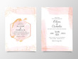 Beautiful creamy watercolor wedding invitation card template set with geometric frame and gold glitter. Abstract background save the date, invitation, greeting card, multi-purpose vector