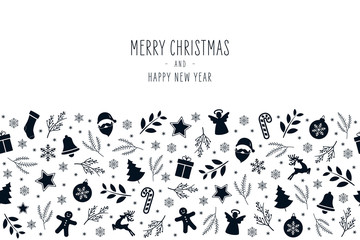 Wall Mural - christmas icon elements border card with greeting text seamless pattern isolated background.