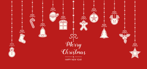 Wall Mural - Christmas card in retro style with hand drawn elements. Vector.
