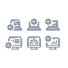 Open laptop and cogwheel, computer monitor, software development, repair and installment