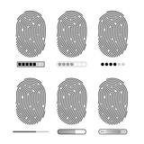 Fototapeta Boho - Fingerprint icon pack loading set. Digital security authentication concept. Biometric authorization. Identification. 