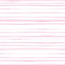 Seamless Pink Watercolor Pattern On White Background. Watercolor Seamless Pattern With Lines And Stripes.