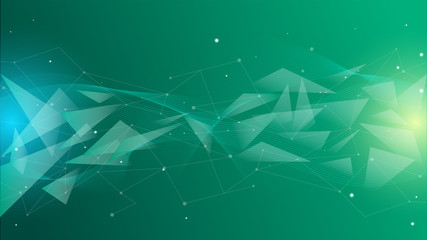 abstract polygonal space low poly green background with connecting dots, lines and geometirc shapes.