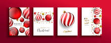 Christmas New Year Red 3d Bauble Ball Card Set