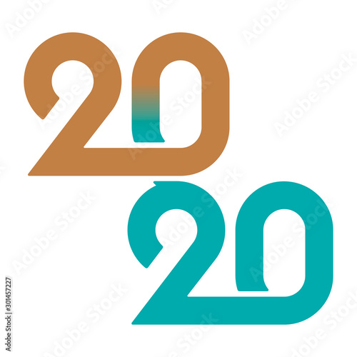 New year text font with 2020. Flat and plain.