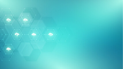 cloud computing concept with flat icons and symbols. innovation technology background.