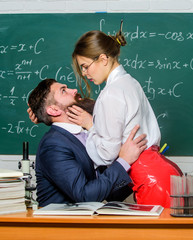 Sex education. Resist temptation. Sexual temptation at workplace. Teacher student flirting. Sexual provocation. Provoke sexual desire. Initiative girl. Harassment at work. Seductive girl cuddle man