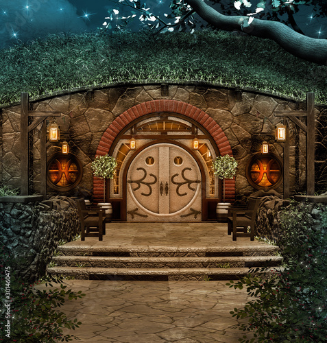Fotomural Magic athmosphere in a starry night by the home of the elf