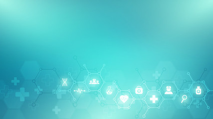 Wall Mural - abstract medical background with flat icons and symbols. template design with concept and idea for h