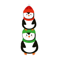 Canvas Print - merry christmas cute penguins character vector illustration design