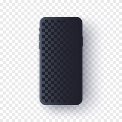 Wall Mural - black smartphone mock up with transparent screen isolated. dark color cell phone realistic template.