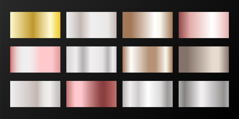 Silver, platinum, bronze, pink gold vector metallic gradients.