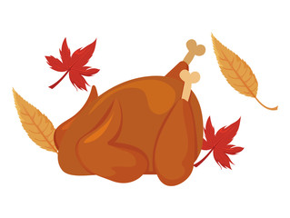 Sticker - turkey roasted with autumn leaves on white background