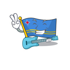 Poster - flag aruba smiling in with cartoon with guitar