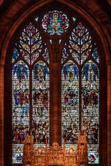 Wall Mural - LIVERPOOL, ENGLAND, DECEMBER 27, 2018: Stained glass from interior of the Church of England Anglican Cathedral of the Diocese of Liverpool.