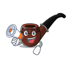 Wall Mural - Funny smoke pipe in with holding megaphone cartoon character