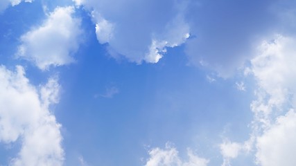 White cloud and blue sky background with copy space