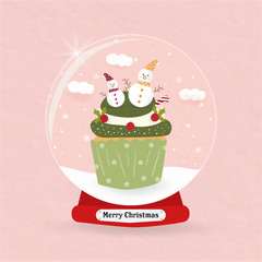 Wall Mural - sweet global cup cake christmas cloud shine bakery product pink pastel paper cut wallpaper background card cute style party decoration star and snow flake love season cherry green food celebration