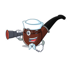 Poster - sailor holding binocular cartoon character style with smoke pipe