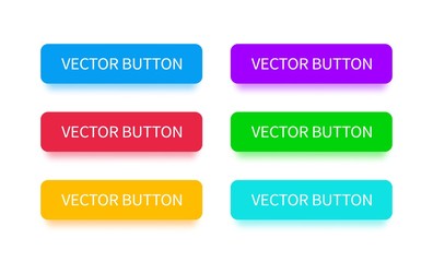Sticker - modern buttons set with falling shadow. flat style. vector multicolored buttons for landing page, we
