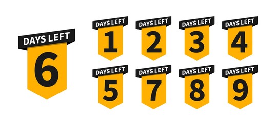 Wall Mural - countdown banners or badges. one, two, three, four, five, six, seven, eight, nine of days left to go