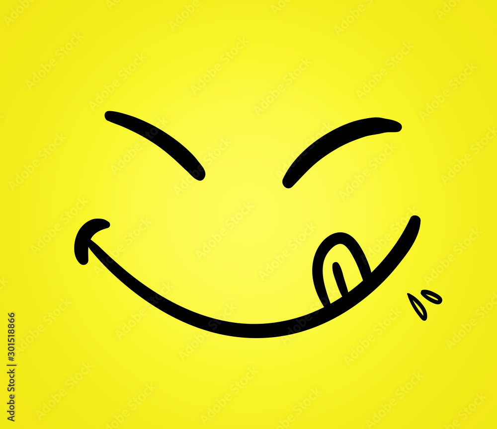 Tasty food eating emoji face. Yummy smile emoticon with tongue lick ...